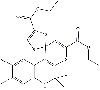diethyl 5',5',8',9'-tetramethyl-5',6'-dihydrospiro[1,3-dithiole-2,1'-(1'H)-thiopyrano[2,3-c]quinoline]-3',4-dicarboxylate 结构式