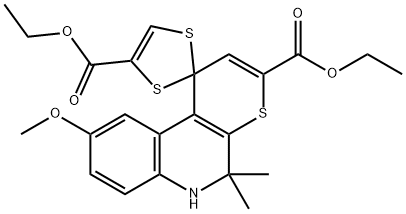 diethyl 9'-methoxy-5',5'-dimethyl-5',6'-dihydrospiro[1,3-dithiole-2,1'-(1'H)-thiopyrano[2,3-c]quinoline]-3',4-dicarboxylate,352445-37-5,结构式