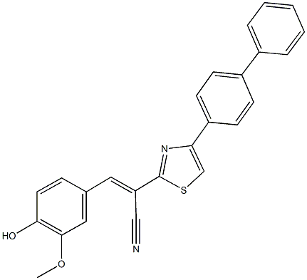 2-(4-[1,1'-biphenyl]-4-yl-1,3-thiazol-2-yl)-3-(4-hydroxy-3-methoxyphenyl)acrylonitrile Struktur