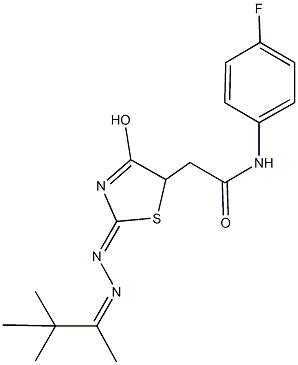 N-(4-fluorophenyl)-2-{4-hydroxy-2-[(1,2,2-trimethylpropylidene)hydrazono]-2,5-dihydro-1,3-thiazol-5-yl}acetamide Structure