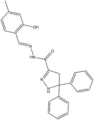 N'-(2-hydroxy-4-methylbenzylidene)-5,5-diphenyl-4,5-dihydro-1H-pyrazole-3-carbohydrazide 化学構造式