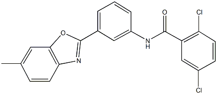 2,5-dichloro-N-[3-(6-methyl-1,3-benzoxazol-2-yl)phenyl]benzamide 化学構造式