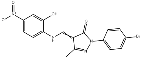 2-(4-bromophenyl)-4-({2-hydroxy-4-nitroanilino}methylene)-5-methyl-2,4-dihydro-3H-pyrazol-3-one Structure