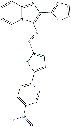 2-(2-furyl)-3-{[(5-{4-nitrophenyl}-2-furyl)methylene]amino}imidazo[1,2-a]pyridine Struktur