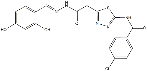 4-chloro-N-(5-{2-[2-(2,4-dihydroxybenzylidene)hydrazino]-2-oxoethyl}-1,3,4-thiadiazol-2-yl)benzamide Structure