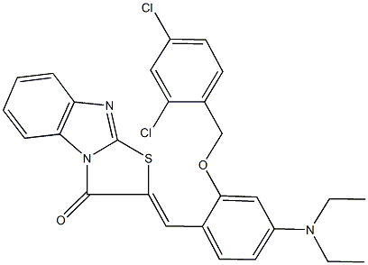 2-[2-[(2,4-dichlorobenzyl)oxy]-4-(diethylamino)benzylidene][1,3]thiazolo[3,2-a]benzimidazol-3(2H)-one 化学構造式