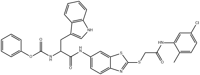 phenyl 2-[(2-{[2-(5-chloro-2-methylanilino)-2-oxoethyl]sulfanyl}-1,3-benzothiazol-6-yl)amino]-1-(1H-indol-3-ylmethyl)-2-oxoethylcarbamate Structure