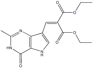 diethyl 2-[(2-methyl-4-oxo-4,5-dihydro-3H-pyrrolo[3,2-d]pyrimidin-7-yl)methylene]malonate Struktur