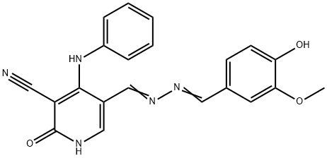 4-anilino-5-[2-(4-hydroxy-3-methoxybenzylidene)carbohydrazonoyl]-2-oxo-1,2-dihydro-3-pyridinecarbonitrile,352554-01-9,结构式