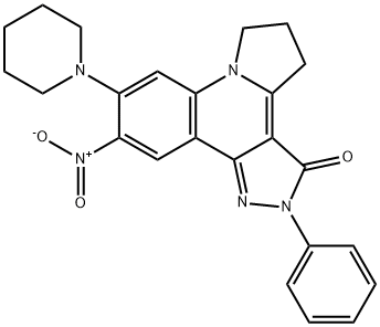 10-nitro-2-phenyl-9-(1-piperidinyl)-2,4,5,6-tetrahydro-3H-pyrazolo[4,3-c]pyrrolo[1,2-a]quinolin-3-one Structure