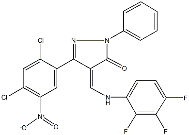5-{2,4-dichloro-5-nitrophenyl}-2-phenyl-4-[(2,3,4-trifluoroanilino)methylene]-2,4-dihydro-3H-pyrazol-3-one Structure