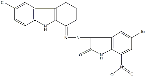 5-bromo-7-nitro-1H-indole-2,3-dione 3-[(6-chloro-2,3,4,9-tetrahydro-1H-carbazol-1-ylidene)hydrazone],352554-89-3,结构式