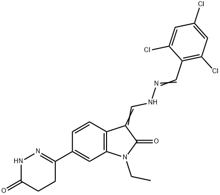 2,4,6-trichlorobenzaldehyde {[1-ethyl-2-oxo-6-(6-oxo-1,4,5,6-tetrahydro-3-pyridazinyl)-1,2-dihydro-3H-indol-3-ylidene]methyl}hydrazone 结构式