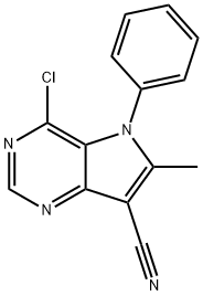 4-chloro-6-methyl-5-phenyl-5H-pyrrolo[3,2-d]pyrimidine-7-carbonitrile Struktur