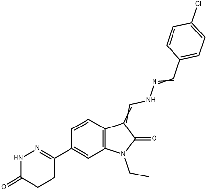 4-chlorobenzaldehyde {[1-ethyl-2-oxo-6-(6-oxo-1,4,5,6-tetrahydro-3-pyridazinyl)-1,2-dihydro-3H-indol-3-ylidene]methyl}hydrazone,352555-33-0,结构式