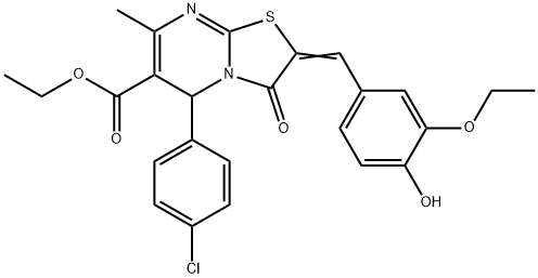 ethyl 5-(4-chlorophenyl)-2-(3-ethoxy-4-hydroxybenzylidene)-7-methyl-3-oxo-2,3-dihydro-5H-[1,3]thiazolo[3,2-a]pyrimidine-6-carboxylate 结构式