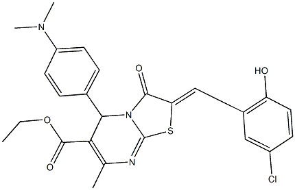 ethyl 2-[2-(5-chloro-2-hydroxyphenyl)ethylidene]-5-[4-(dimethylamino)phenyl]-7-methyl-3-oxo-2,3-dihydro-5H-[1,3]thiazolo[3,2-a]pyrimidine-6-carboxylate,352557-80-3,结构式