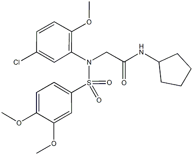 2-{5-chloro[(3,4-dimethoxyphenyl)sulfonyl]-2-methoxyanilino}-N-cyclopentylacetamide 化学構造式