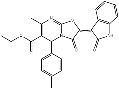 ethyl 7-methyl-5-(4-methylphenyl)-3-oxo-2-(2-oxo-1,2-dihydro-3H-indol-3-ylidene)-2,3-dihydro-5H-[1,3]thiazolo[3,2-a]pyrimidine-6-carboxylate Structure