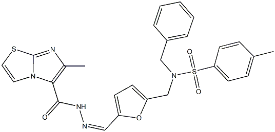 N-benzyl-4-methyl-N-[(5-{2-[(6-methylimidazo[2,1-b][1,3]thiazol-5-yl)carbonyl]carbohydrazonoyl}-2-furyl)methyl]benzenesulfonamide Struktur