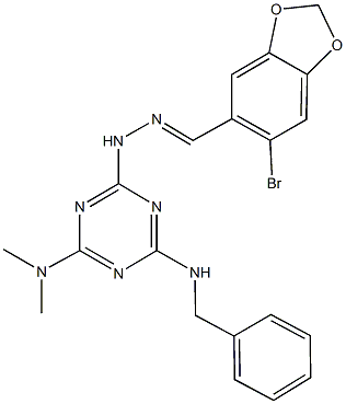 6-bromo-1,3-benzodioxole-5-carbaldehyde [4-(benzylamino)-6-(dimethylamino)-1,3,5-triazin-2-yl]hydrazone,352561-99-0,结构式