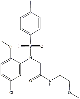 2-{5-chloro-2-methoxy[(4-methylphenyl)sulfonyl]anilino}-N-(2-methoxyethyl)acetamide,352562-98-2,结构式