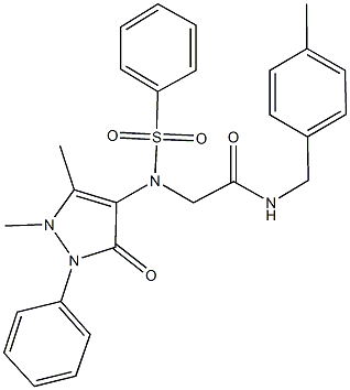 2-[(1,5-dimethyl-3-oxo-2-phenyl-2,3-dihydro-1H-pyrazol-4-yl)(phenylsulfonyl)amino]-N-(4-methylbenzyl)acetamide 结构式