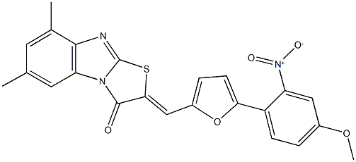 2-[(5-{2-nitro-4-methoxyphenyl}-2-furyl)methylene]-6,8-dimethyl[1,3]thiazolo[3,2-a]benzimidazol-3(2H)-one Structure