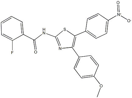 2-fluoro-N-[5-{4-nitrophenyl}-4-(4-methoxyphenyl)-1,3-thiazol-2-yl]benzamide 化学構造式