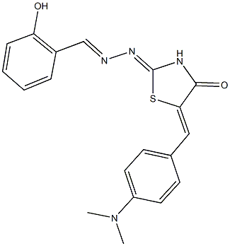 2-hydroxybenzaldehyde {5-[4-(dimethylamino)benzylidene]-4-oxo-1,3-thiazolidin-2-ylidene}hydrazone Struktur