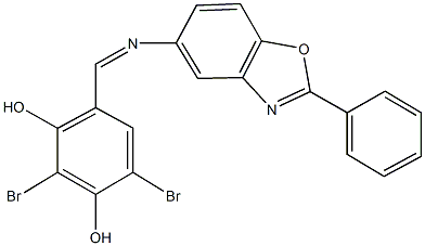 2,4-dibromo-6-{[(2-phenyl-1,3-benzoxazol-5-yl)imino]methyl}-1,3-benzenediol Struktur