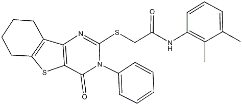 N-(2,3-dimethylphenyl)-2-[(4-oxo-3-phenyl-3,4,6,7,8,9-hexahydro[1]benzothieno[3,2-d]pyrimidin-2-yl)sulfanyl]acetamide,352640-27-8,结构式