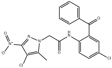 2-{4-chloro-3-nitro-5-methyl-1H-pyrazol-1-yl}-N-[4-chloro-2-(phenylcarbonyl)phenyl]acetamide,352640-70-1,结构式