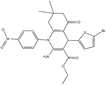 ethyl 2-amino-4-(5-bromo-2-thienyl)-1-{4-nitrophenyl}-7,7-dimethyl-5-oxo-1,4,5,6,7,8-hexahydro-3-quinolinecarboxylate,352648-33-0,结构式