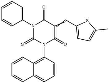 5-[(5-methyl-2-thienyl)methylene]-1-(1-naphthyl)-3-phenyl-2-thioxodihydro-4,6(1H,5H)-pyrimidinedione Struktur