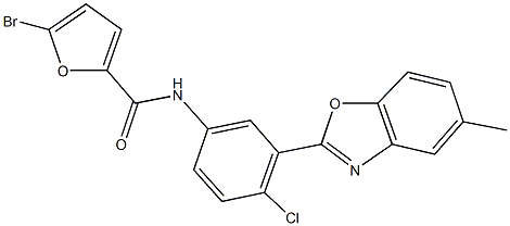 5-bromo-N-[4-chloro-3-(5-methyl-1,3-benzoxazol-2-yl)phenyl]-2-furamide 化学構造式