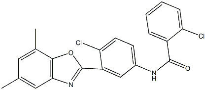 2-chloro-N-[4-chloro-3-(5,7-dimethyl-1,3-benzoxazol-2-yl)phenyl]benzamide,352650-68-1,结构式