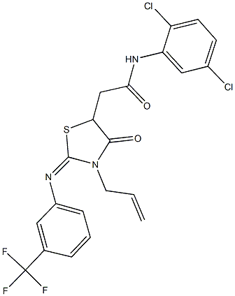 2-(3-allyl-4-oxo-2-{[3-(trifluoromethyl)phenyl]imino}-1,3-thiazolidin-5-yl)-N-(2,5-dichlorophenyl)acetamide 结构式