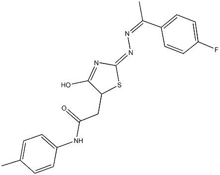 2-(2-{[1-(4-fluorophenyl)ethylidene]hydrazono}-4-hydroxy-2,5-dihydro-1,3-thiazol-5-yl)-N-(4-methylphenyl)acetamide Struktur