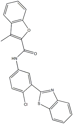 N-[3-(1,3-benzothiazol-2-yl)-4-chlorophenyl]-3-methyl-1-benzofuran-2-carboxamide 化学構造式