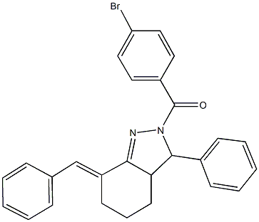 7-benzylidene-2-(4-bromobenzoyl)-3-phenyl-3,3a,4,5,6,7-hexahydro-2H-indazole 化学構造式