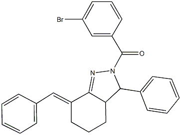 7-benzylidene-2-(3-bromobenzoyl)-3-phenyl-3,3a,4,5,6,7-hexahydro-2H-indazole,352656-91-8,结构式