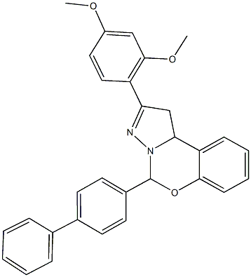 5-[1,1'-biphenyl]-4-yl-2-(2,4-dimethoxyphenyl)-1,10b-dihydropyrazolo[1,5-c][1,3]benzoxazine,352657-00-2,结构式