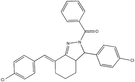 2-benzoyl-7-(4-chlorobenzylidene)-3-(4-chlorophenyl)-3,3a,4,5,6,7-hexahydro-2H-indazole Struktur