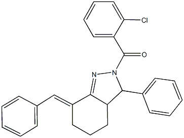 7-benzylidene-2-(2-chlorobenzoyl)-3-phenyl-3,3a,4,5,6,7-hexahydro-2H-indazole Structure
