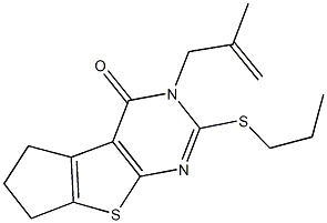 3-(2-methyl-2-propenyl)-2-(propylsulfanyl)-3,5,6,7-tetrahydro-4H-cyclopenta[4,5]thieno[2,3-d]pyrimidin-4-one 化学構造式