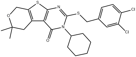 3-cyclohexyl-2-[(3,4-dichlorobenzyl)sulfanyl]-6,6-dimethyl-3,5,6,8-tetrahydro-4H-pyrano[4',3':4,5]thieno[2,3-d]pyrimidin-4-one Structure