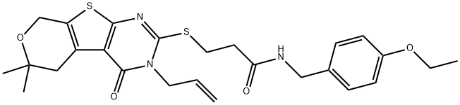 3-[(3-allyl-6,6-dimethyl-4-oxo-3,5,6,8-tetrahydro-4H-pyrano[4',3':4,5]thieno[2,3-d]pyrimidin-2-yl)sulfanyl]-N-(4-ethoxybenzyl)propanamide Structure