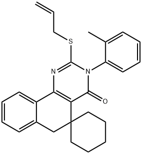 2-(allylsulfanyl)-3-(2-methylphenyl)-4-oxo-3,4,5,6-tetrahydrospiro(benzo[h]quinazoline-5,1'-cyclohexane),352658-87-8,结构式