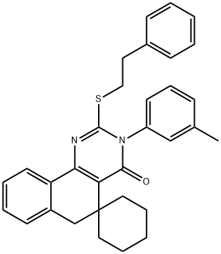 2-[(2-phenylethyl)sulfanyl]-3-(3-methylphenyl)-4-oxo-3,4,5,6-tetrahydrospiro(benzo[h]quinazoline-5,1'-cyclohexane) Struktur
